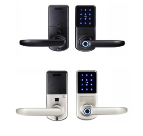 Tuya WiFi BLE Door Lock IP65, Fingerprint, Mobile App Access, Single Latch, Aluminum Alloy Panel, Black or White Finish